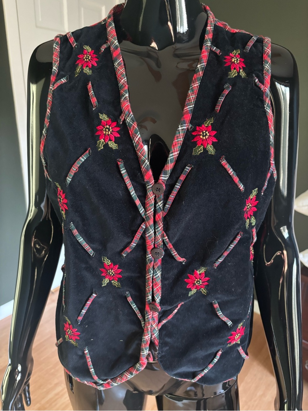 Casey & Max Vintage Christmas Poinsettia Vest Velvet Size M